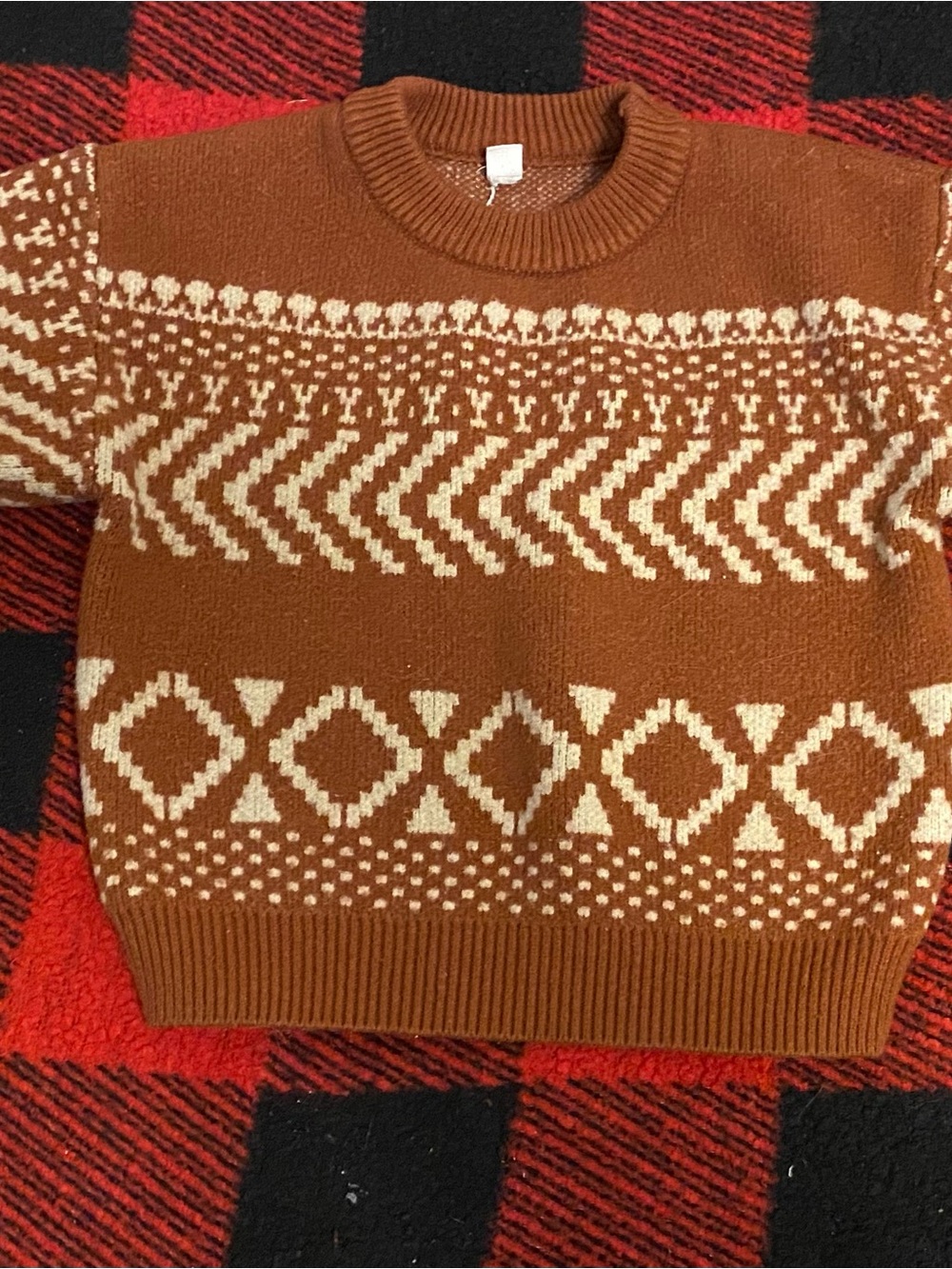 Mini Rodini Brown and Cream Geometric Crewneck Sweater